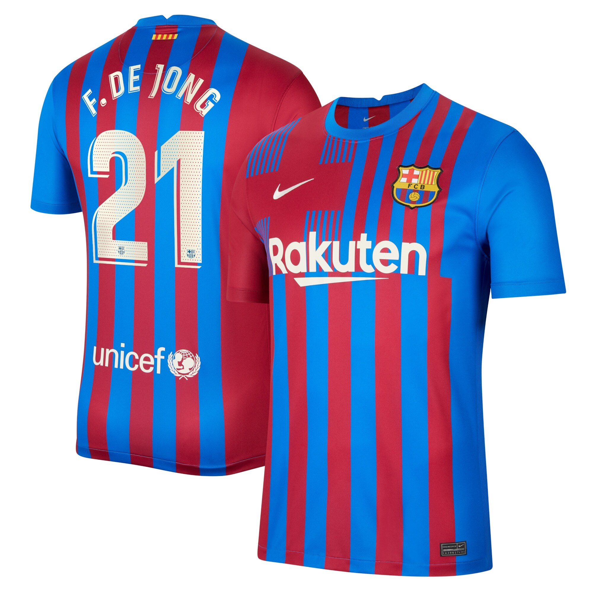 Barcelona Home Stadium Shirt 2021-22 with F. De Jong 21 printing