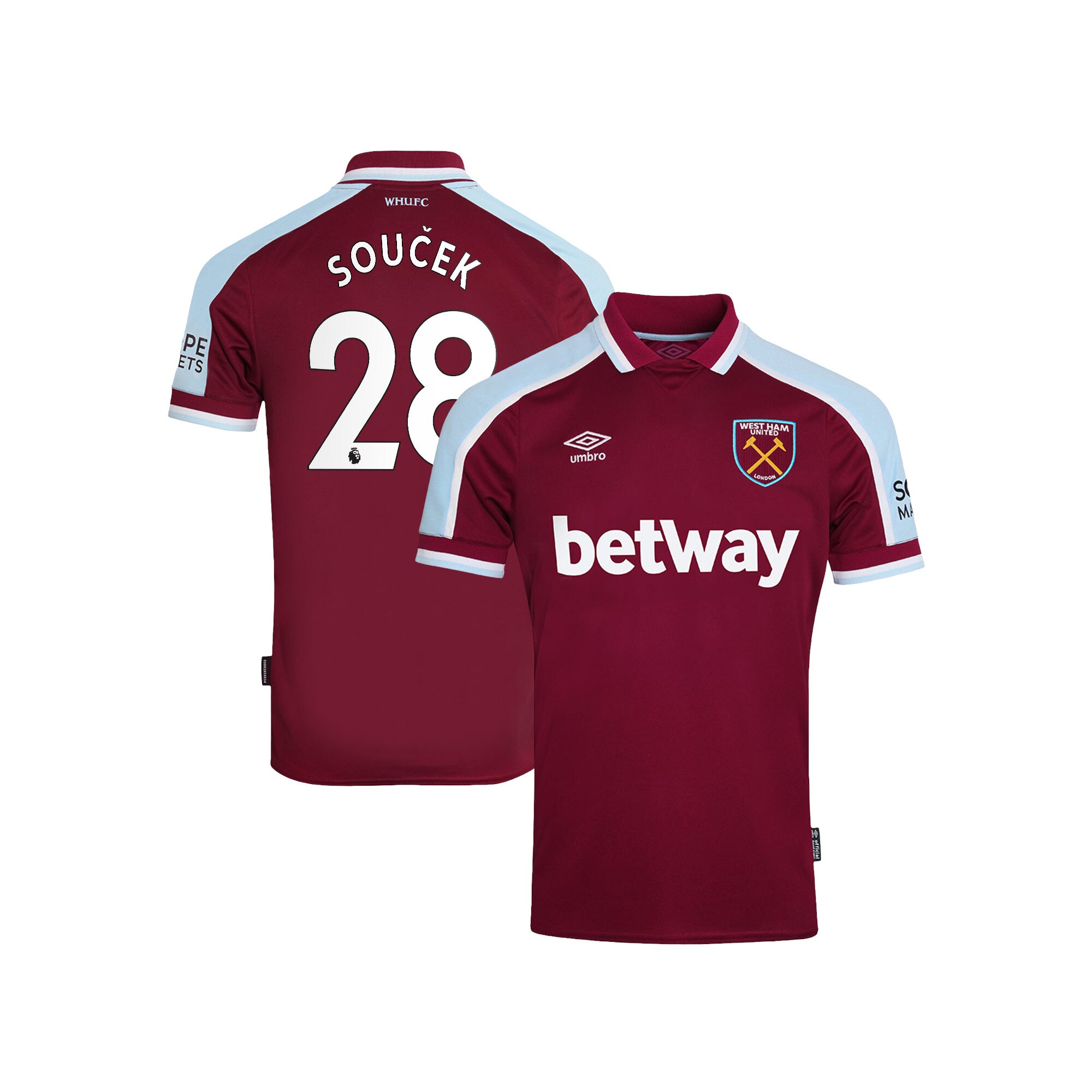 West Ham United Home Shirt 2021-22 with Soucek 28 printing