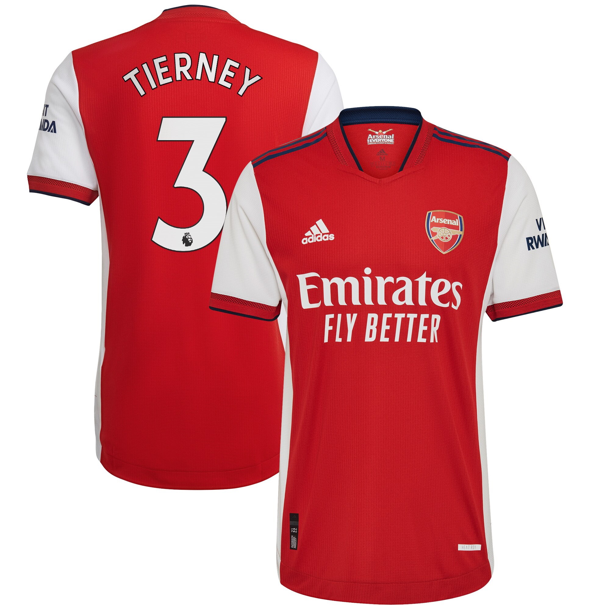 Arsenal Home Authentic Shirt 2021-22 with Tierney 3 printing