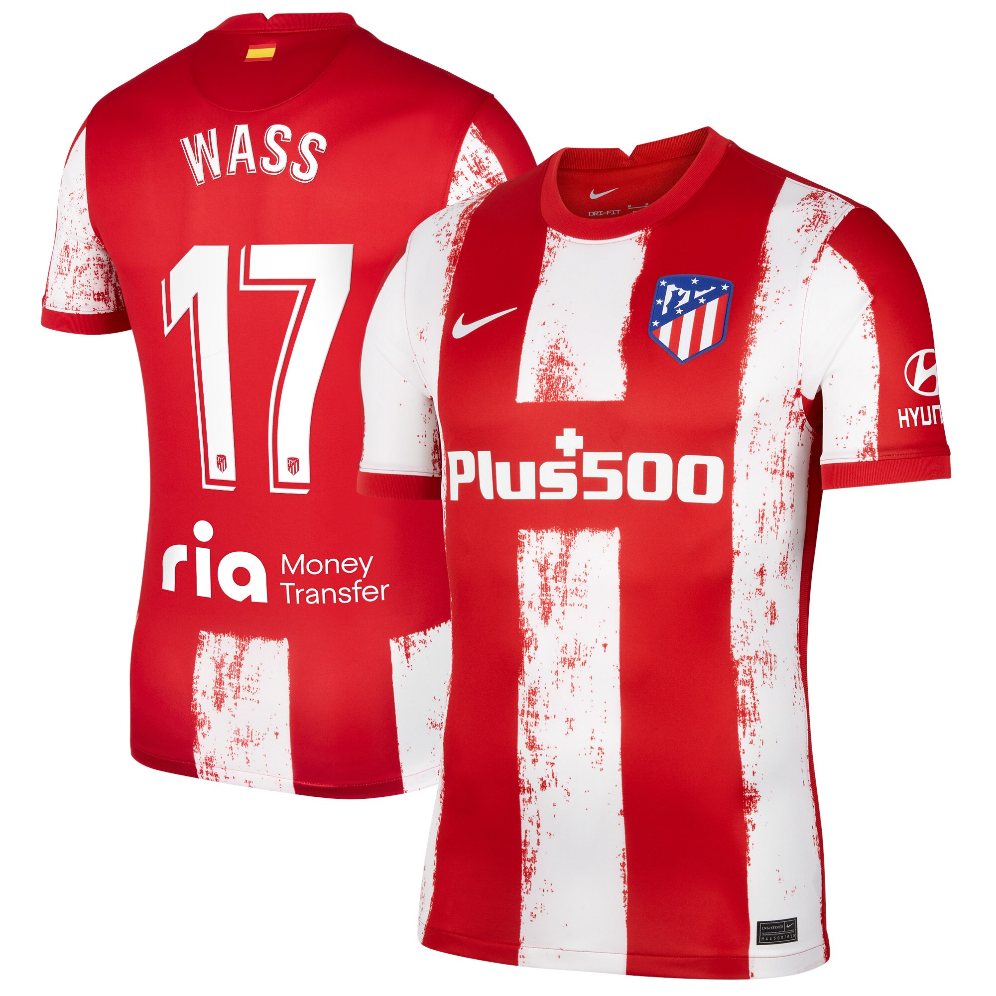 Atlético de Madrid Home Stadium Shirt 2021-22 with Wass 17 printing