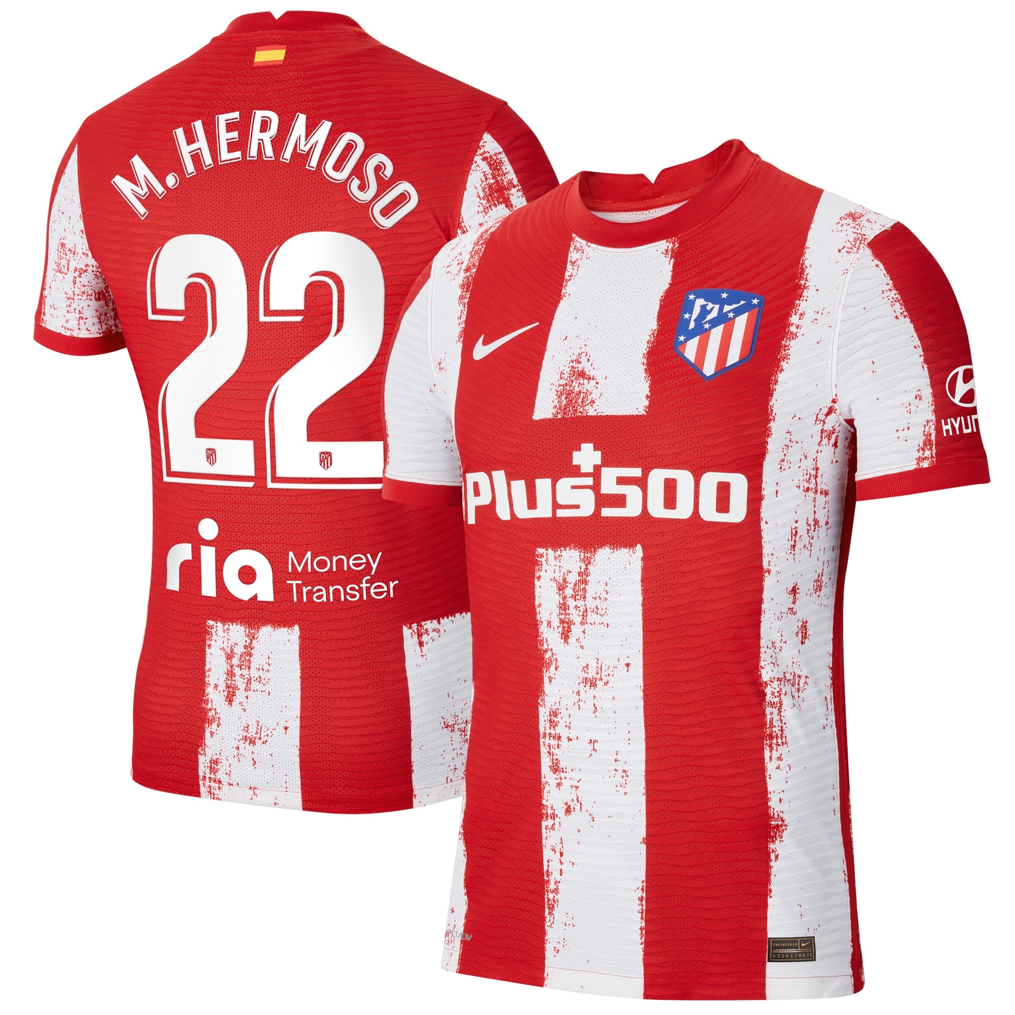 Atlético de Madrid Home Vapor Match Shirt 2021-22 with M.Hermoso 22 printing