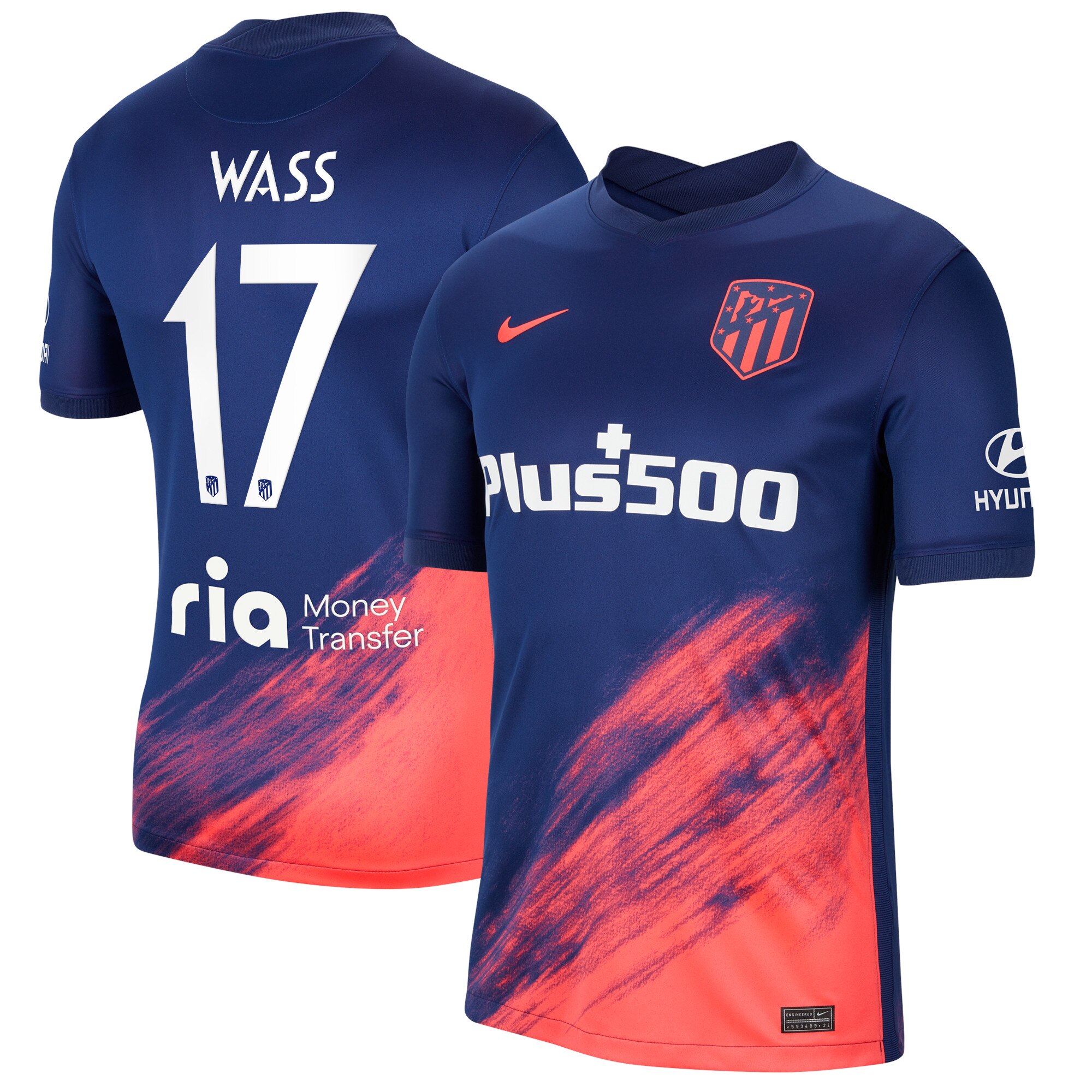Atlético de Madrid Metropolitano Away Stadium Shirt 2021-22 with Wass 17 printing