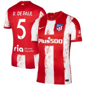 Atlético de Madrid Metropolitano Home Stadium Shirt 2021-22 with R. De Paul 5 printing