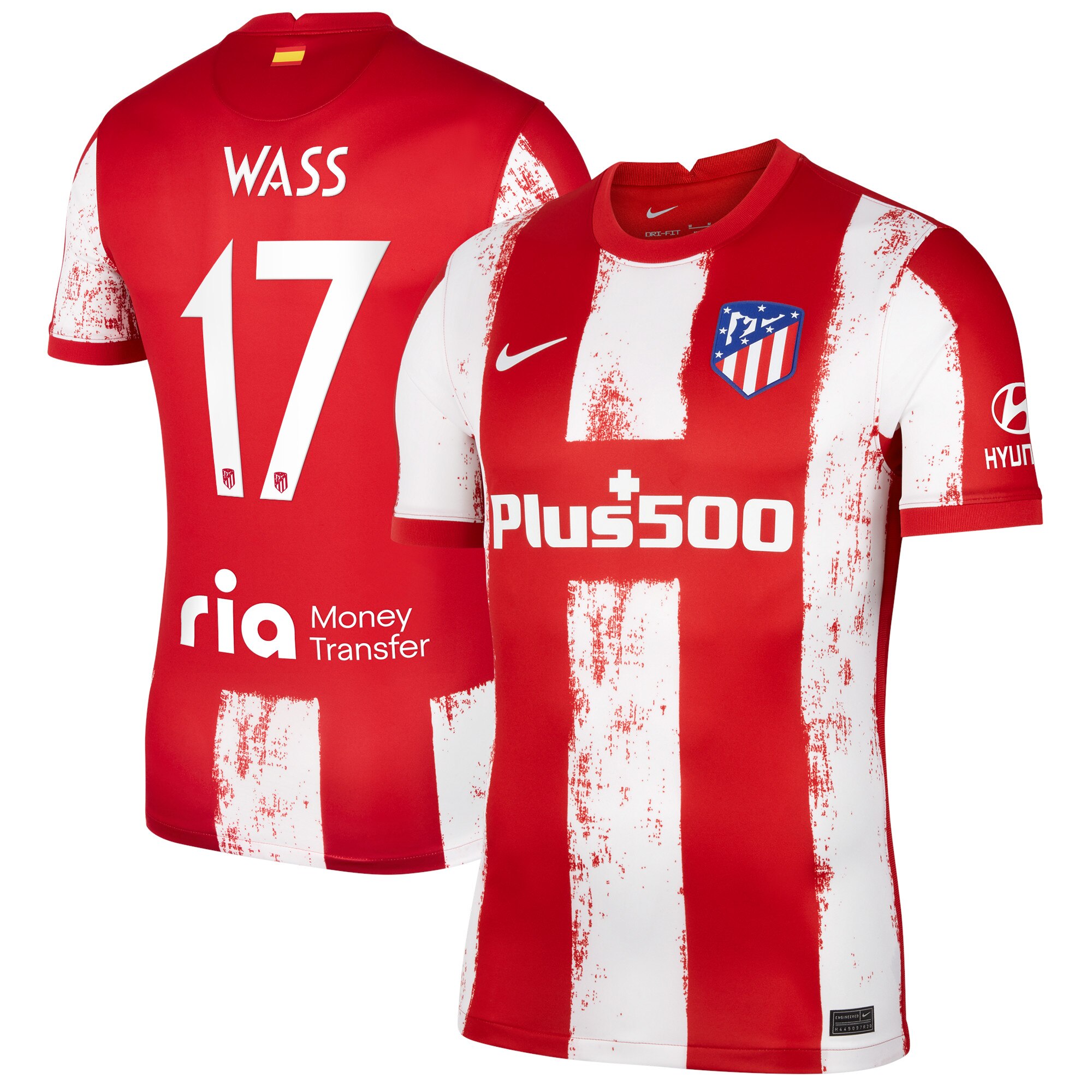 Atlético de Madrid Metropolitano Home Stadium Shirt 2021-22 with Wass 17 printing