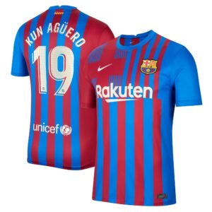 Barcelona Home Stadium Shirt 2021-22 with Kun Aguero 19 printing