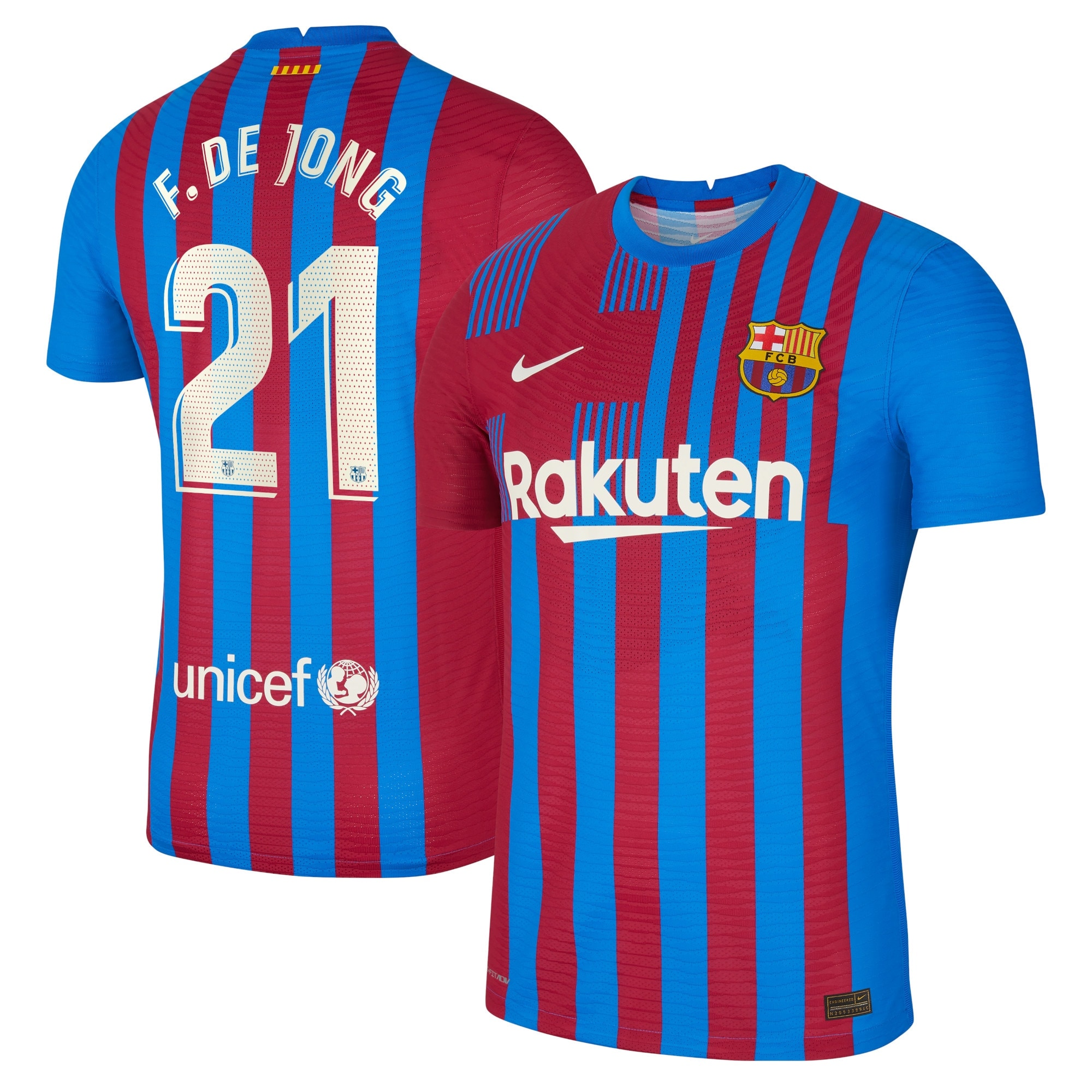 Barcelona Home Vapor Match Shirt 2021-22 with F. De Jong 21 printing