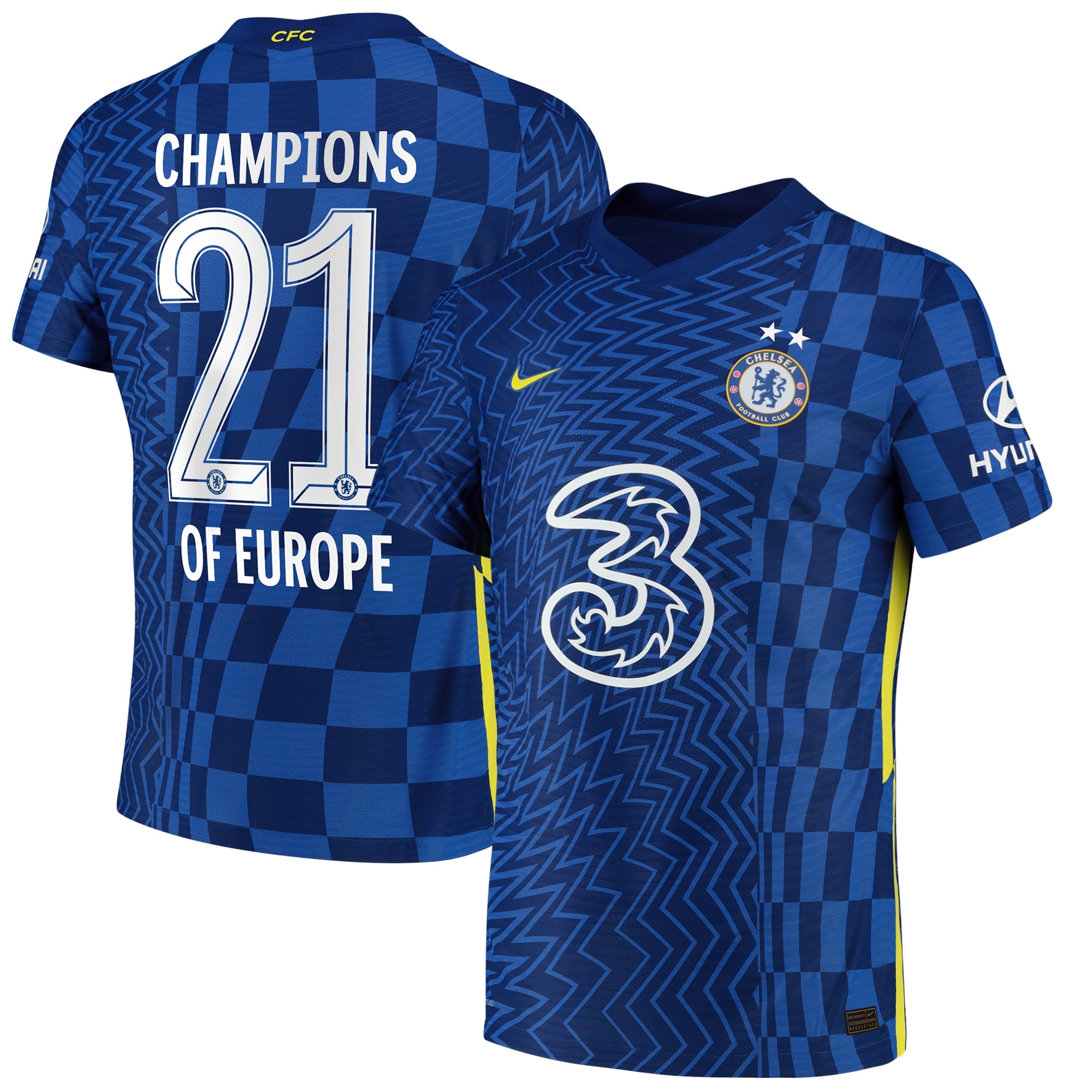 Chelsea Cup Home Vapor Match Shirt 2021-22 with Champions of Europe 21 printing