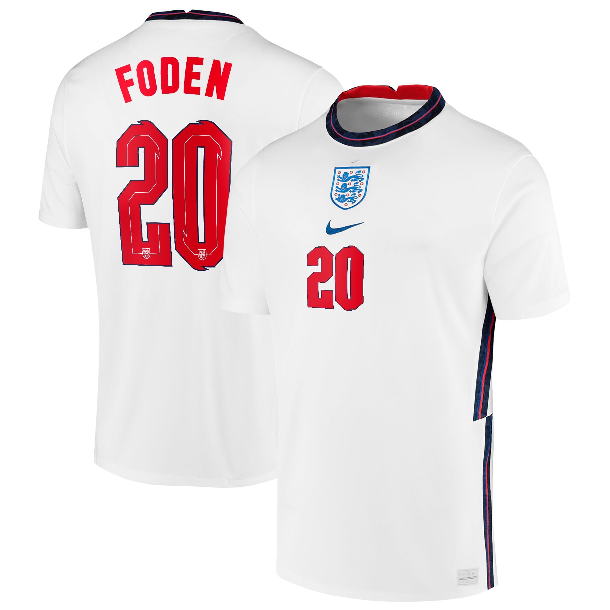 England Home Stadium Shirt 2020-22 with Foden 20 printing