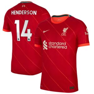 Liverpool Home Vapor Match Shirt 2021-22 with Henderson 14 printing