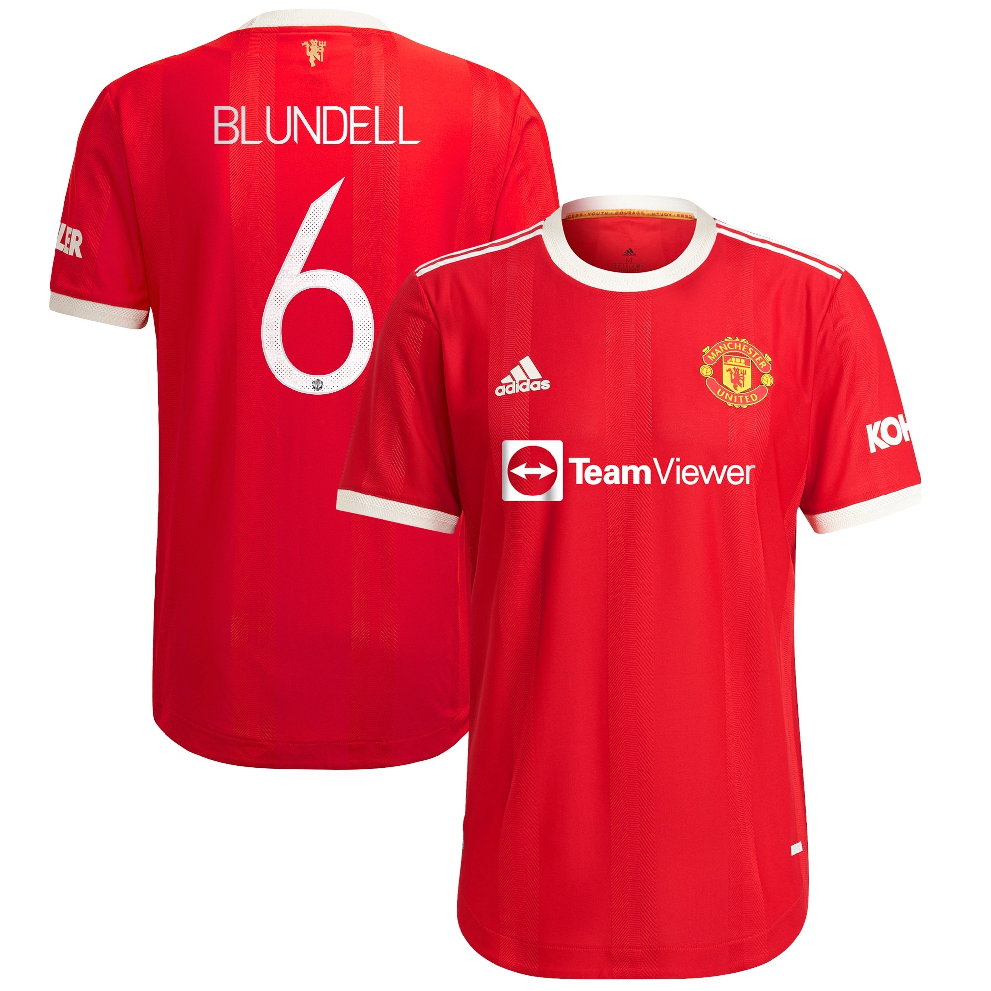 Manchester United Cup Home Authentic Shirt 2021-22 with Blundell 6 printing