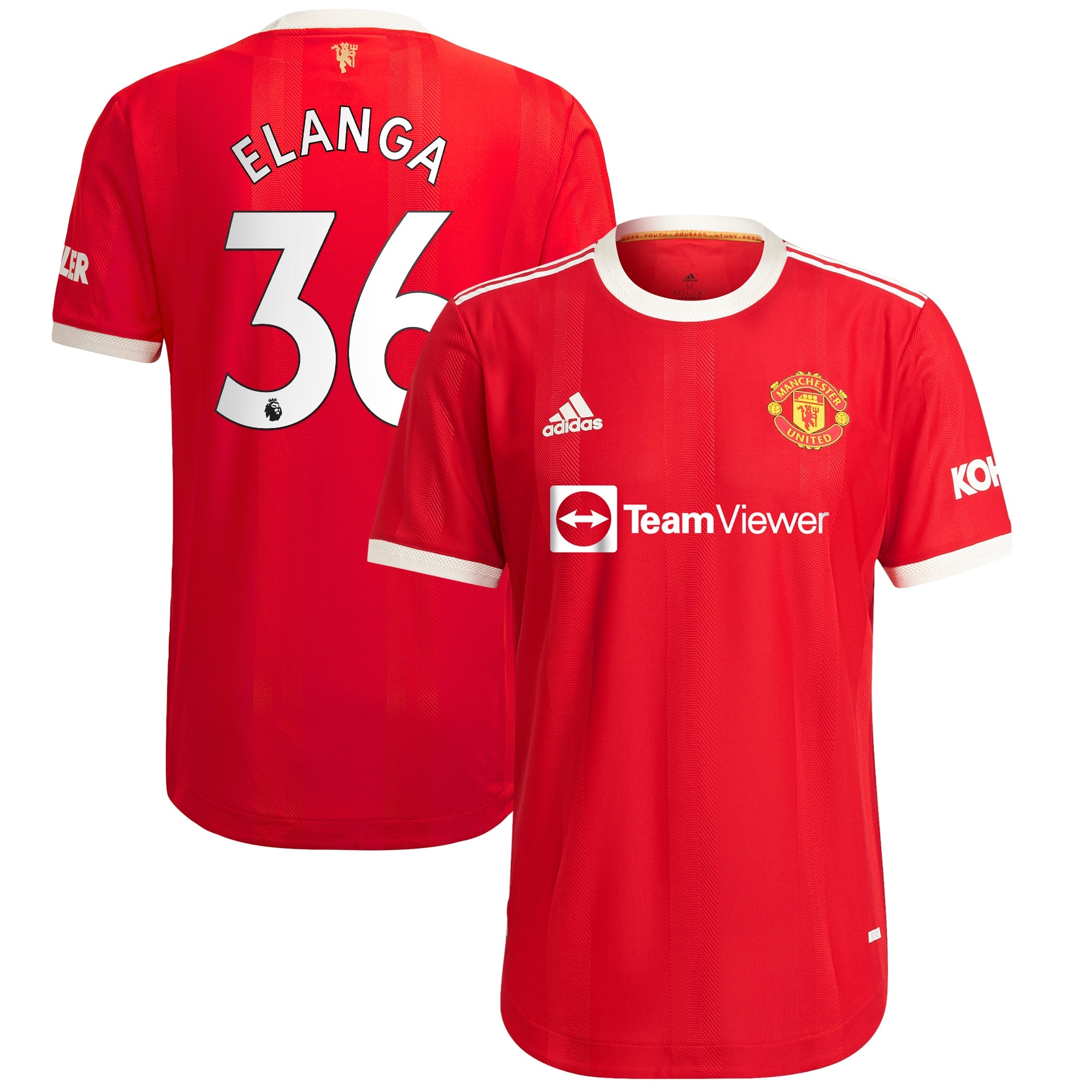 Manchester United Home Authentic Shirt 2021-22 with Elanga 36 printing