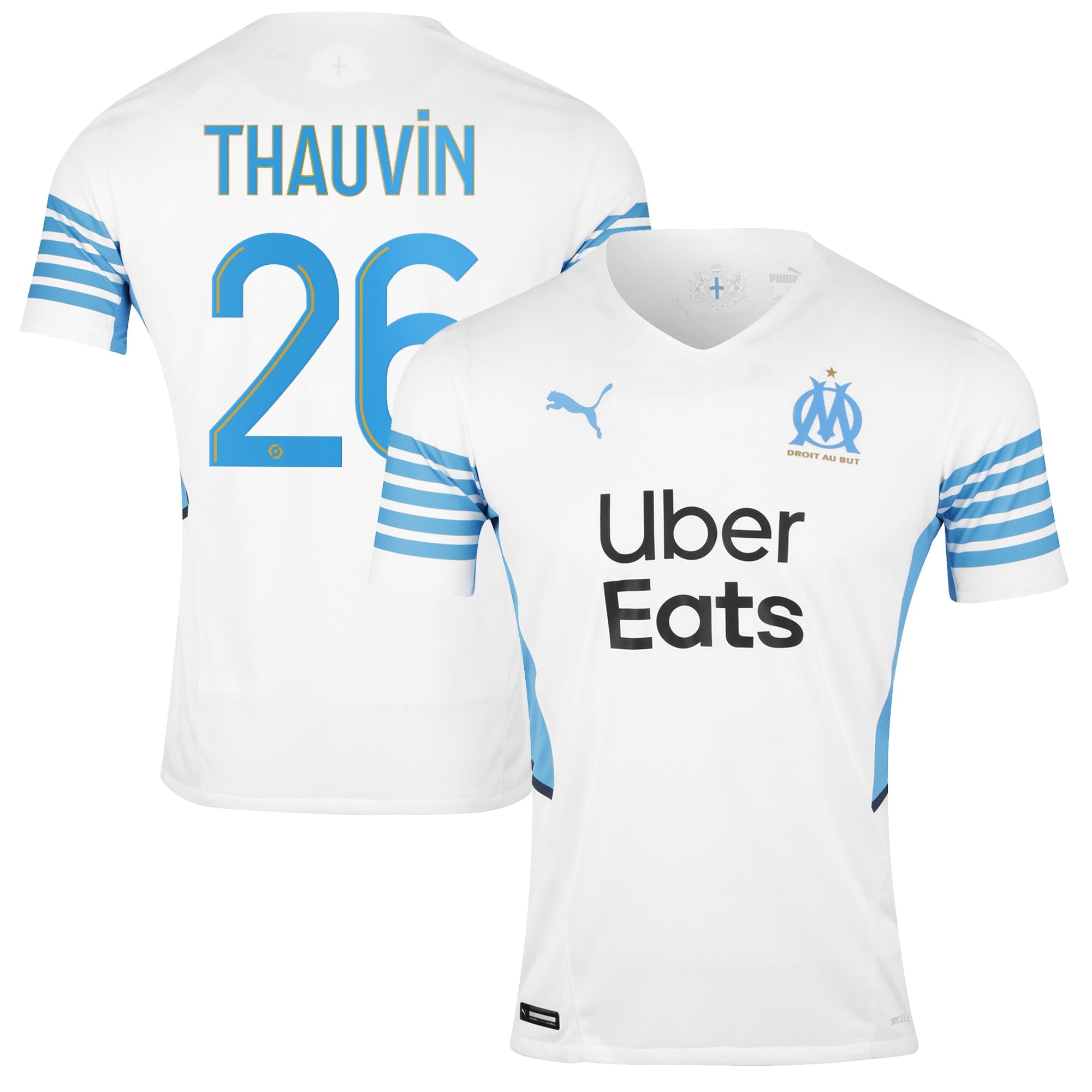 Olympique de Marseille Home Authentic Shirt 2021-22 with Thauvin 26 printing