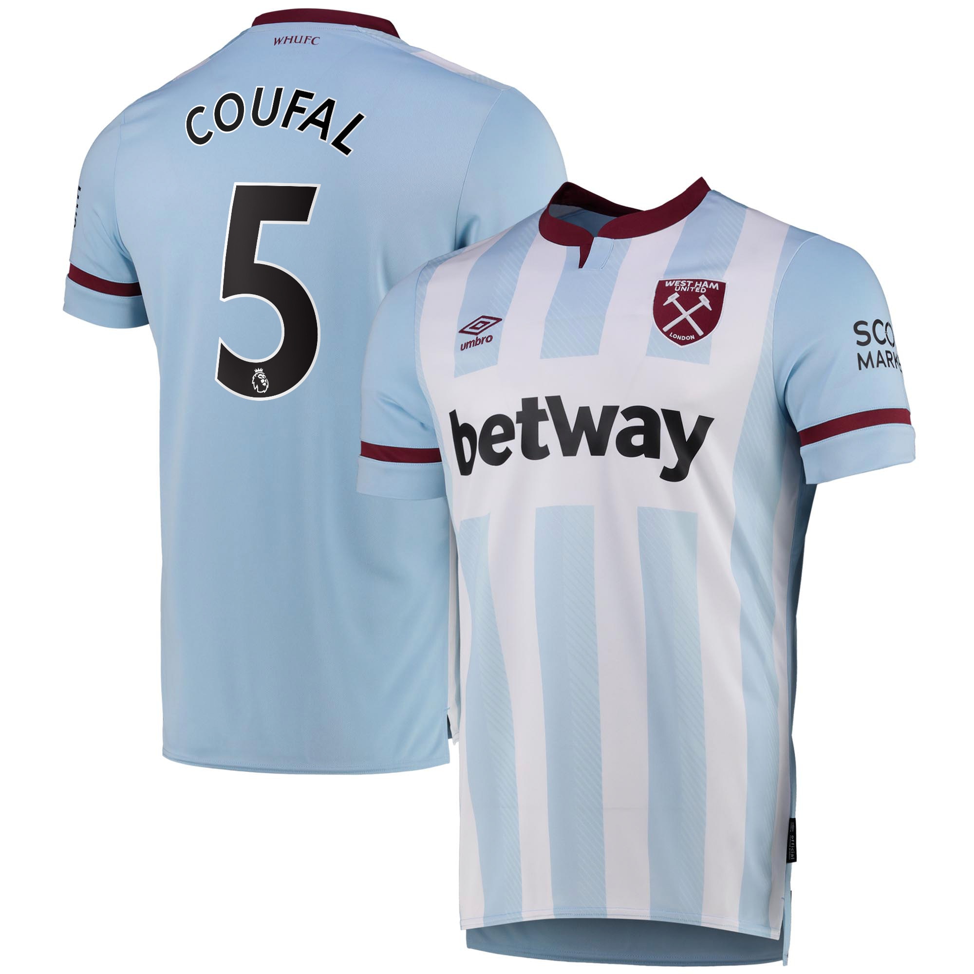 West Ham United Away Shirt 2021-22 with Coufal 5 printing