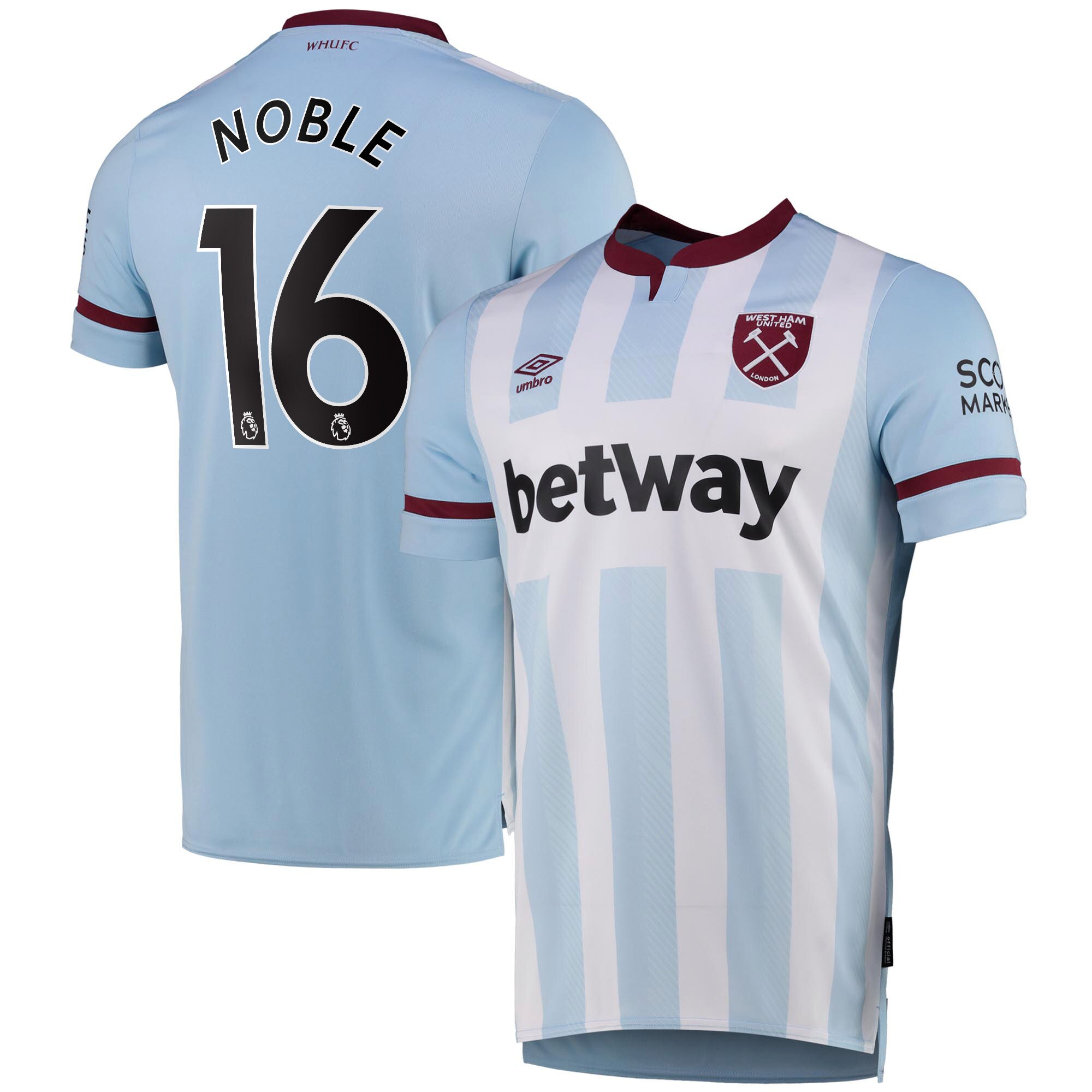 West Ham United Away Shirt 2021-22 with Noble 16 printing