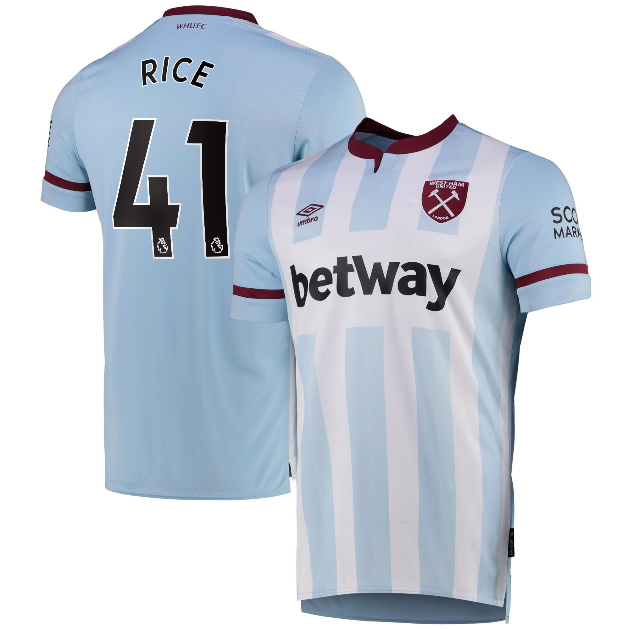 West Ham United Away Shirt 2021-22 with Rice 41 printing
