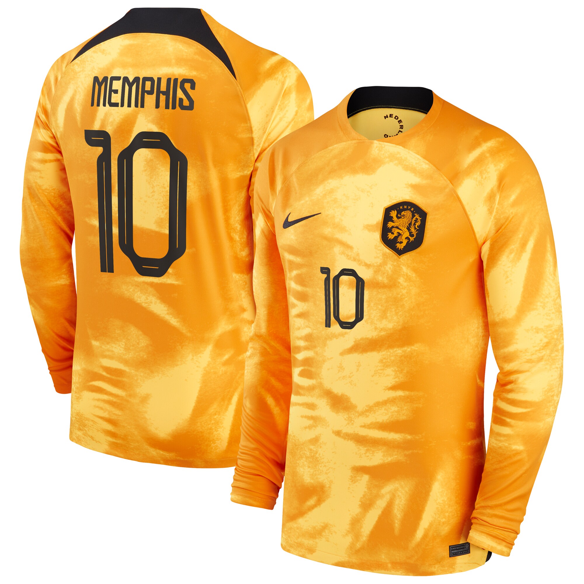 Memphis Depay Netherlands National Team 2022/23 Home Breathe Stadium Player Long Sleeve Jersey