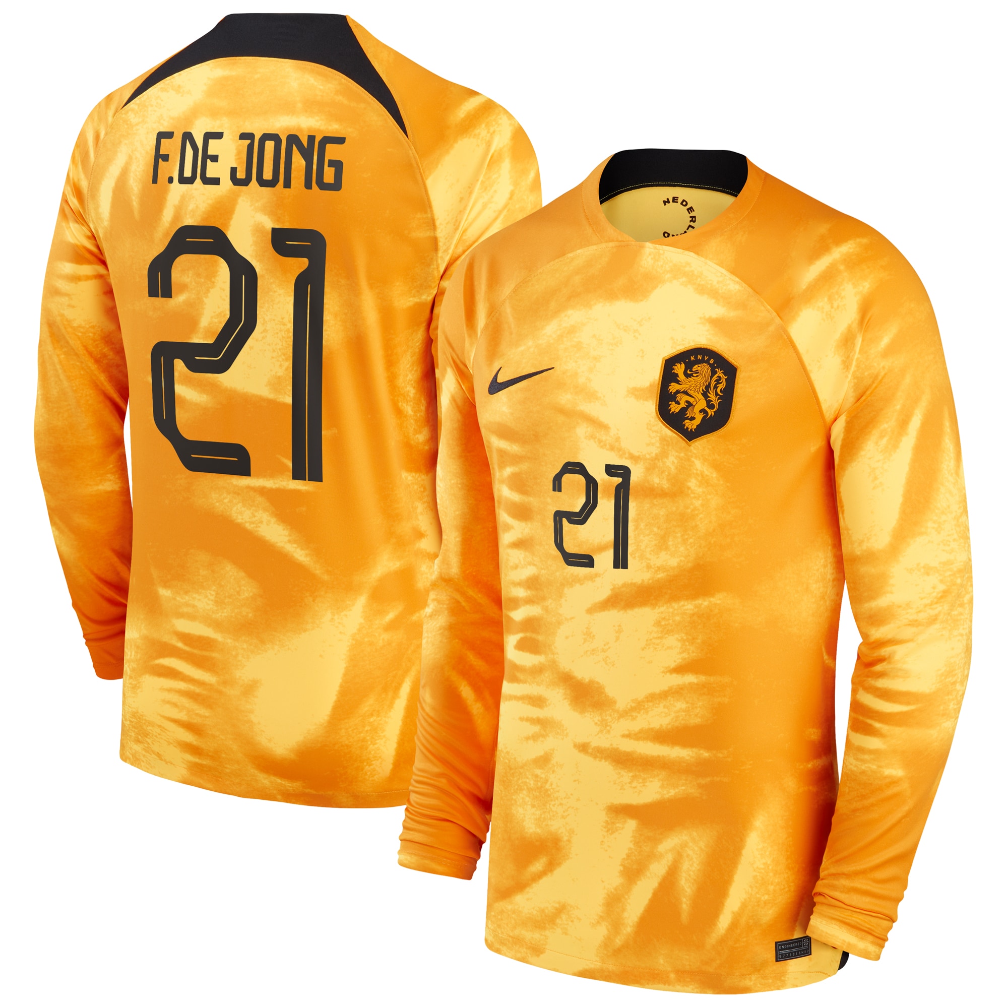 Frenkie de Jong Netherlands National Team 2022/23 Home Breathe Stadium Player Long Sleeve Jersey
