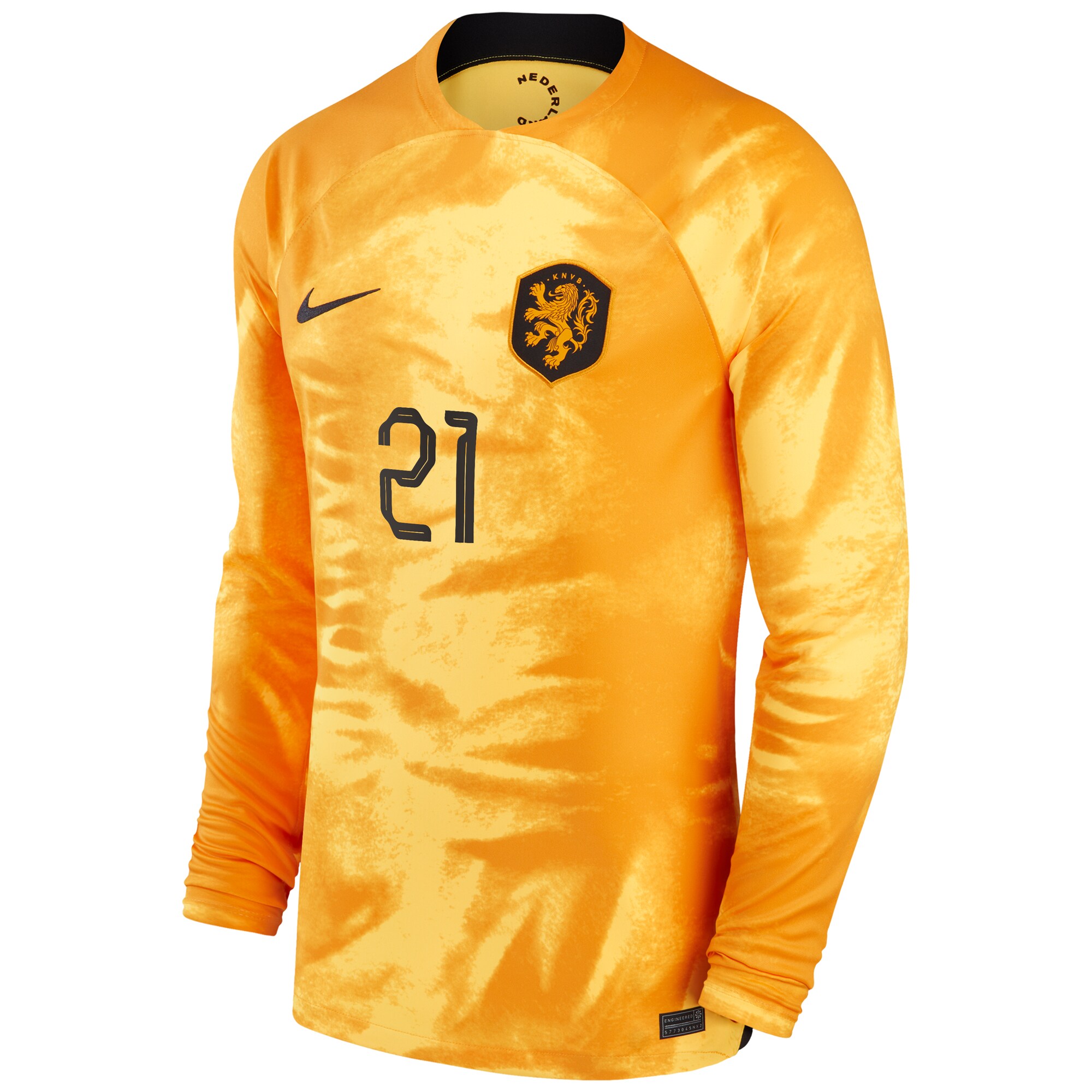 Frenkie de Jong Netherlands National Team 2022/23 Home Breathe Stadium Player Long Sleeve Jersey
