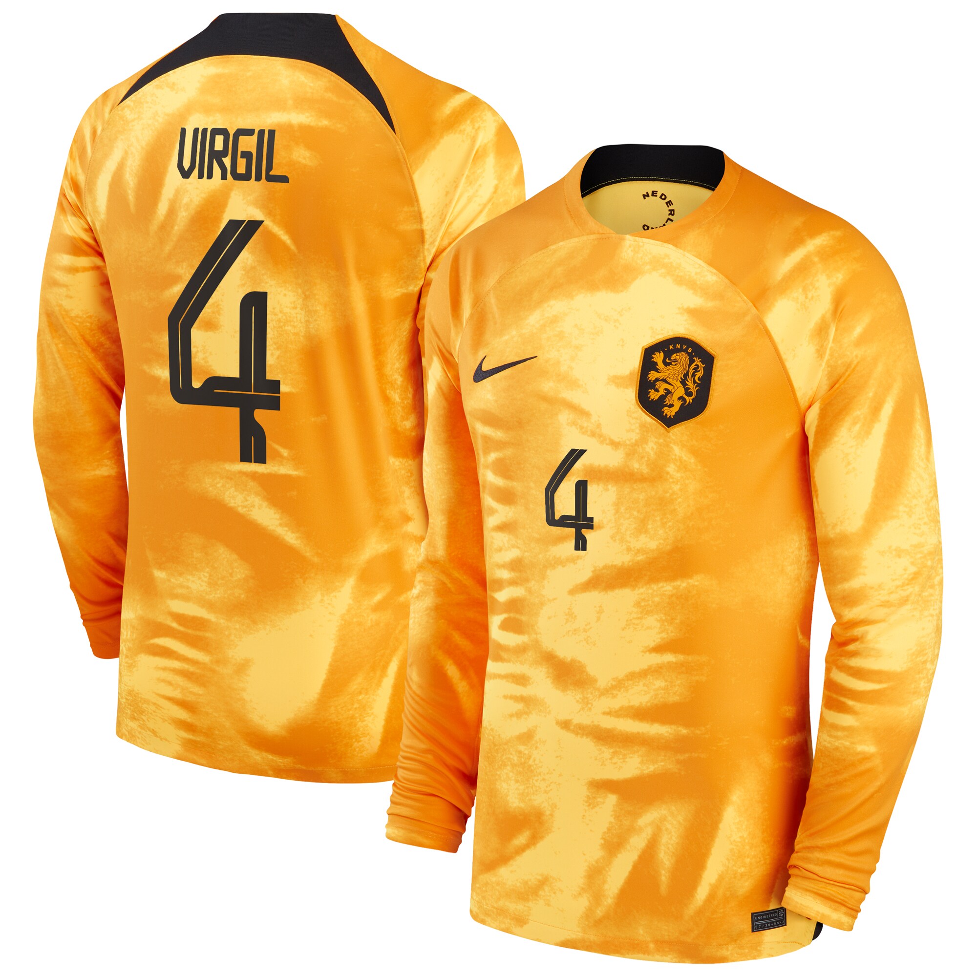 Virgil Van Dijk Netherlands National Team 2022/23 Home Breathe Stadium Player Long Sleeve Jersey