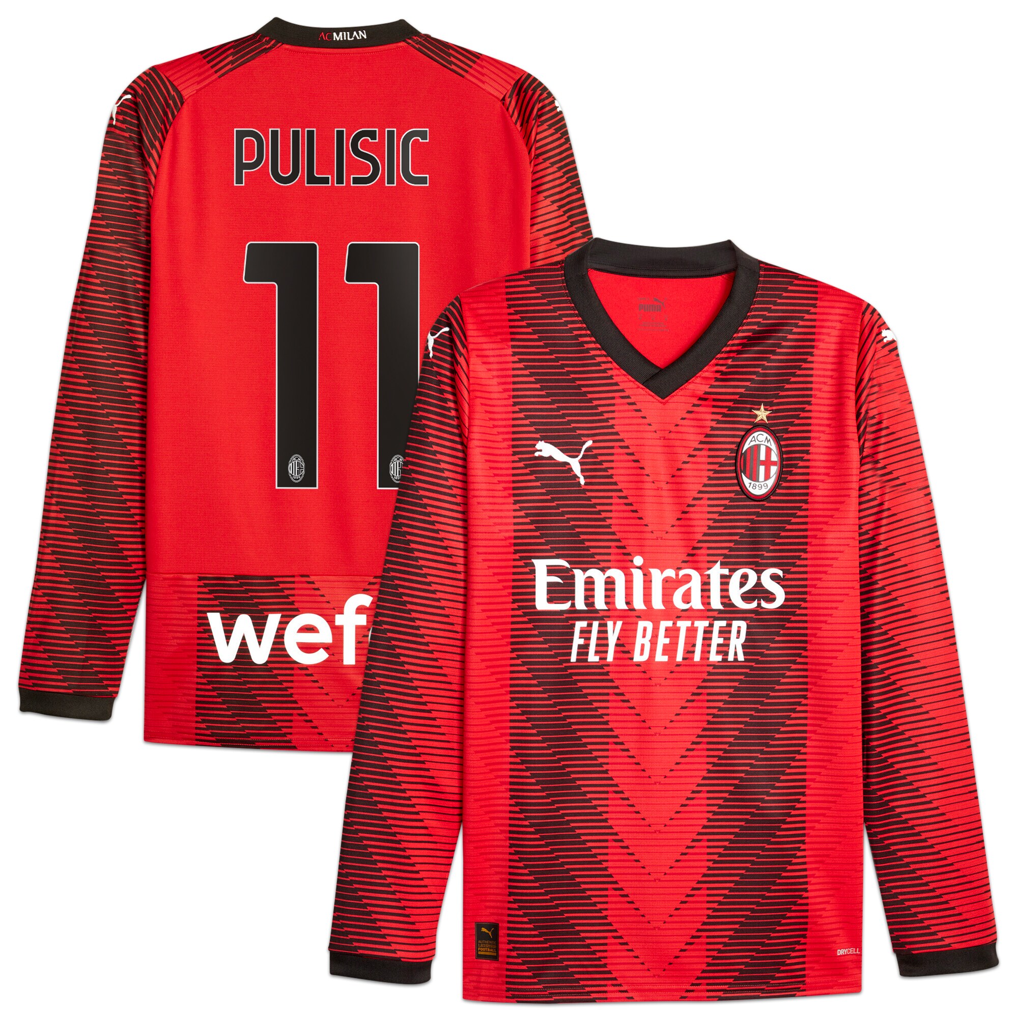 Christian Pulisic Ac Milan 2023/24 Home Long Sleeve Player Jersey