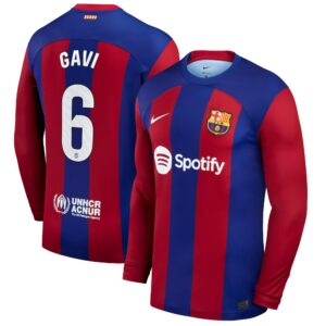 Gavi Barcelona 2023/24 Home Stadium Long Sleeve Player Jersey