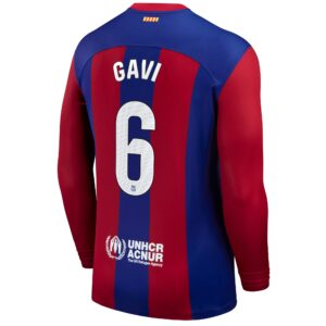 Gavi Barcelona 2023/24 Home Stadium Long Sleeve Player Jersey