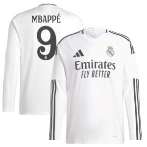 Kylian Mbappé Real Madrid 2024/25 Home Long Sleeve Player Jersey - White