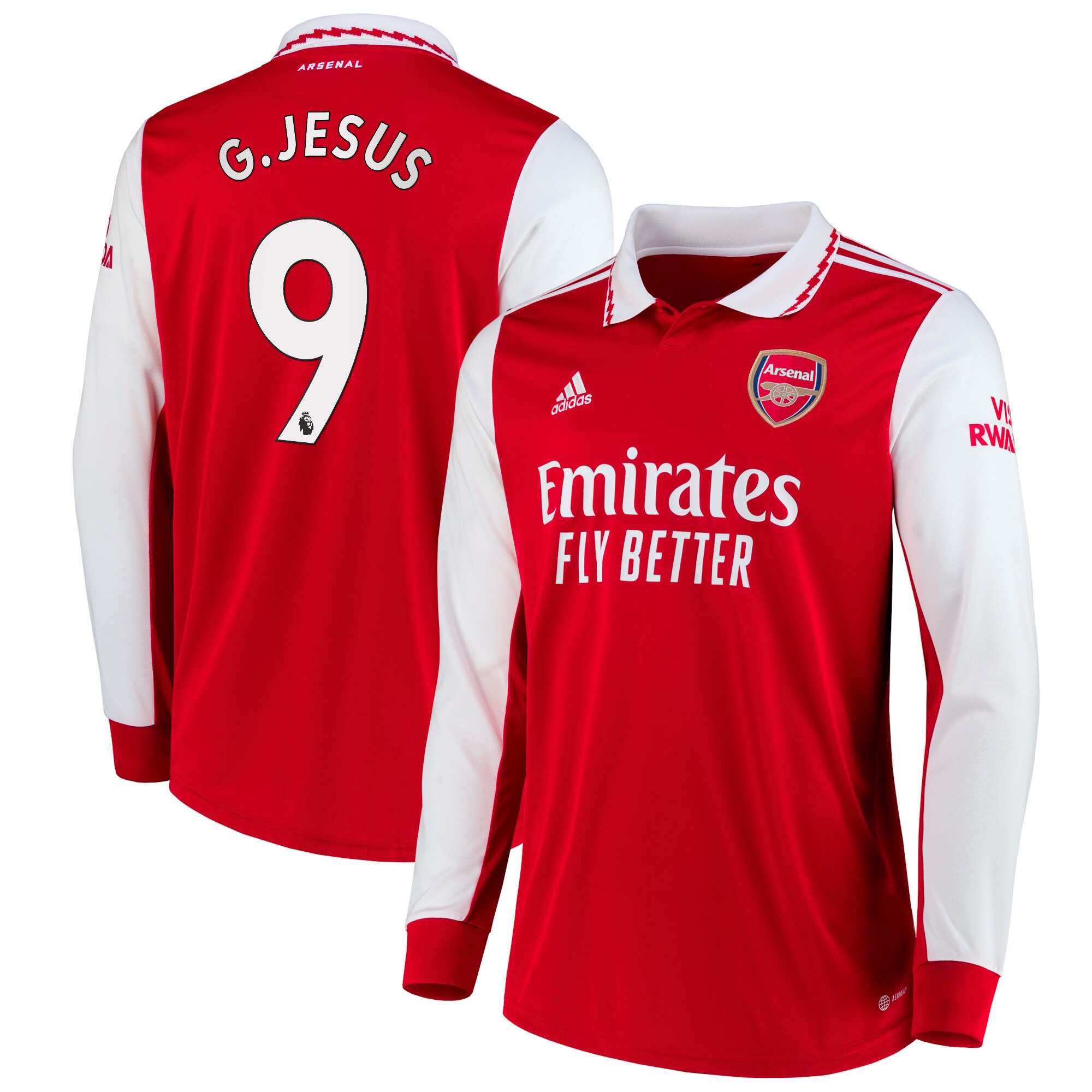 Arsenal Home Shirt 2022-23 - Long Sleeve with G.Jesus 9 printing