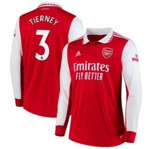 Arsenal Home Shirt 2022/23 Long Sleeve with Tierney 3 printing