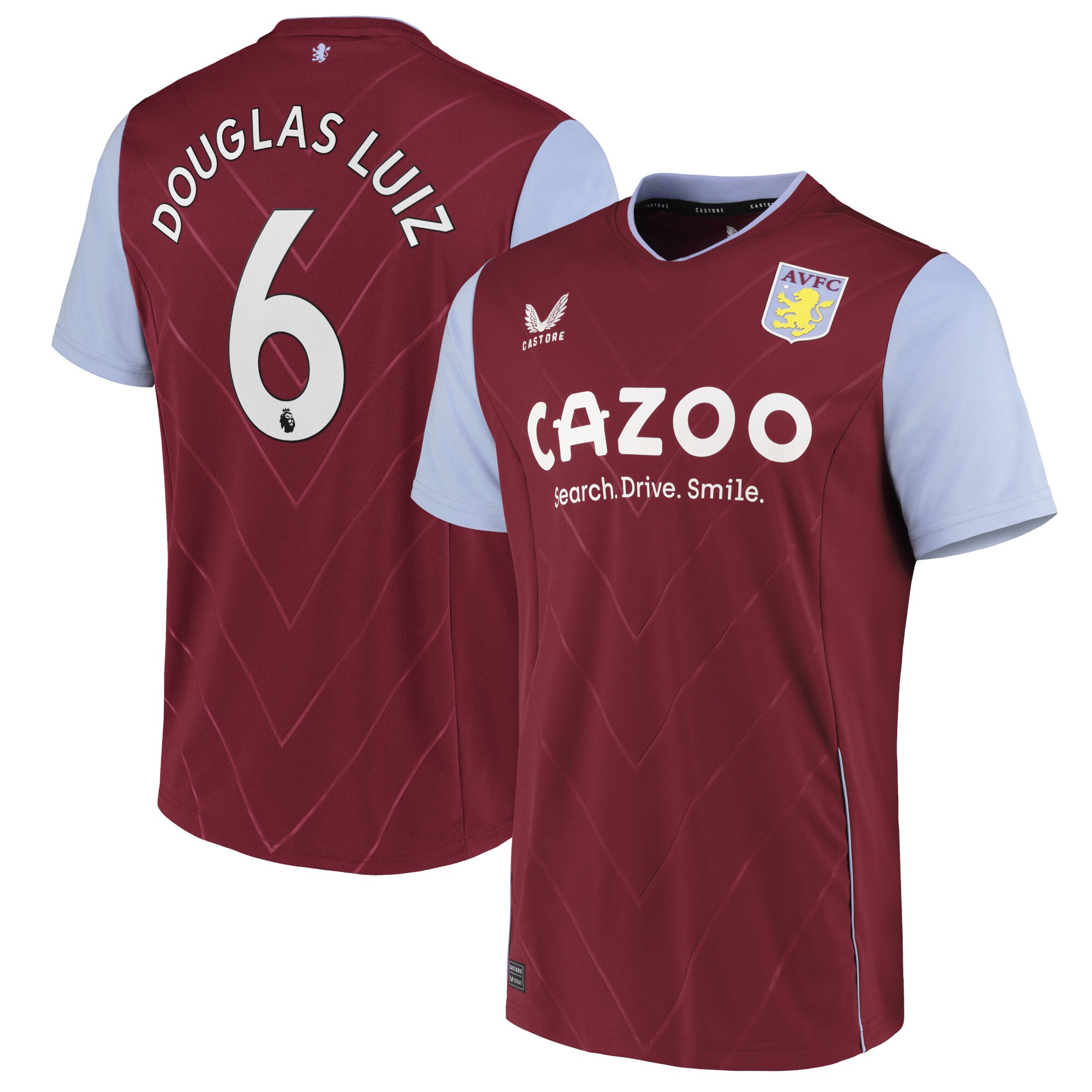 Aston Villa Home Shirt 2022-23 with Douglas Luiz 6 printing