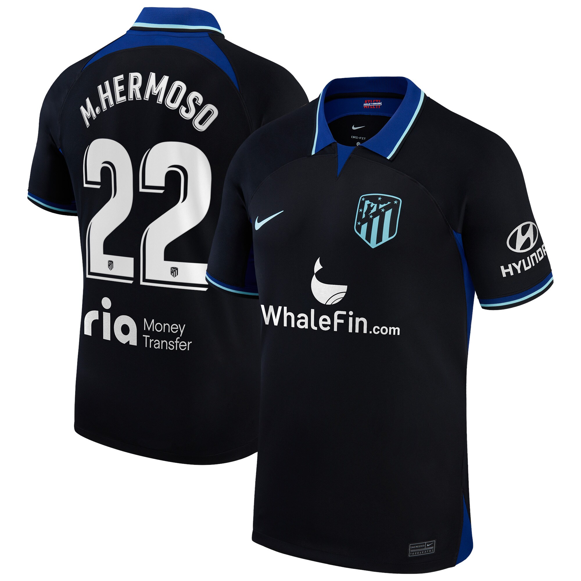 Atlético de Madrid Away Stadium Shirt 2022-23 with M.Hermoso 22 printing