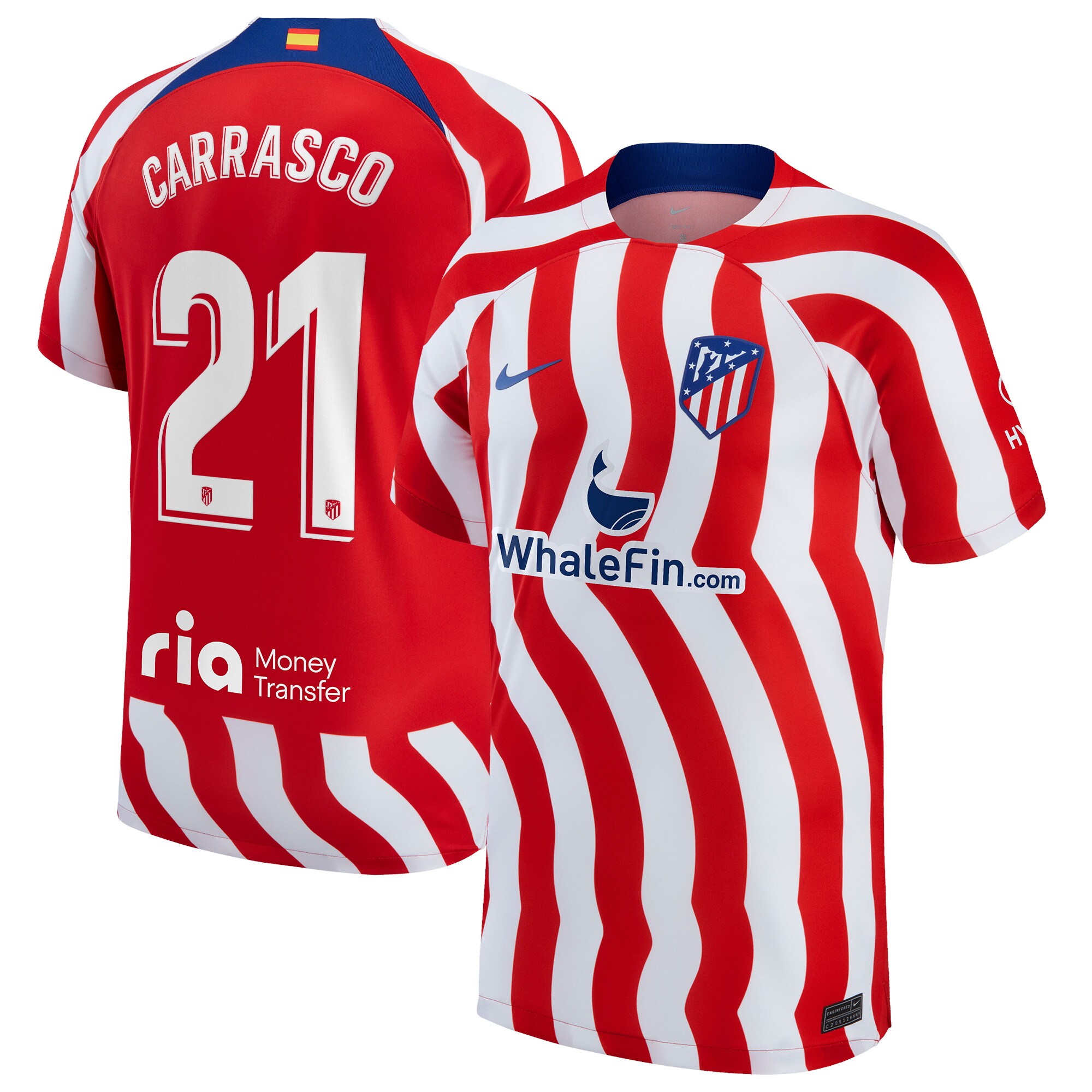 Atlético de Madrid Home Stadium Shirt 2022-23 with Carrasco 21 printing
