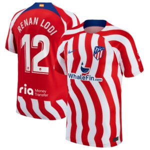 Atlético de Madrid Home Stadium Shirt 2022-23 with Renan Lodi 12 printing