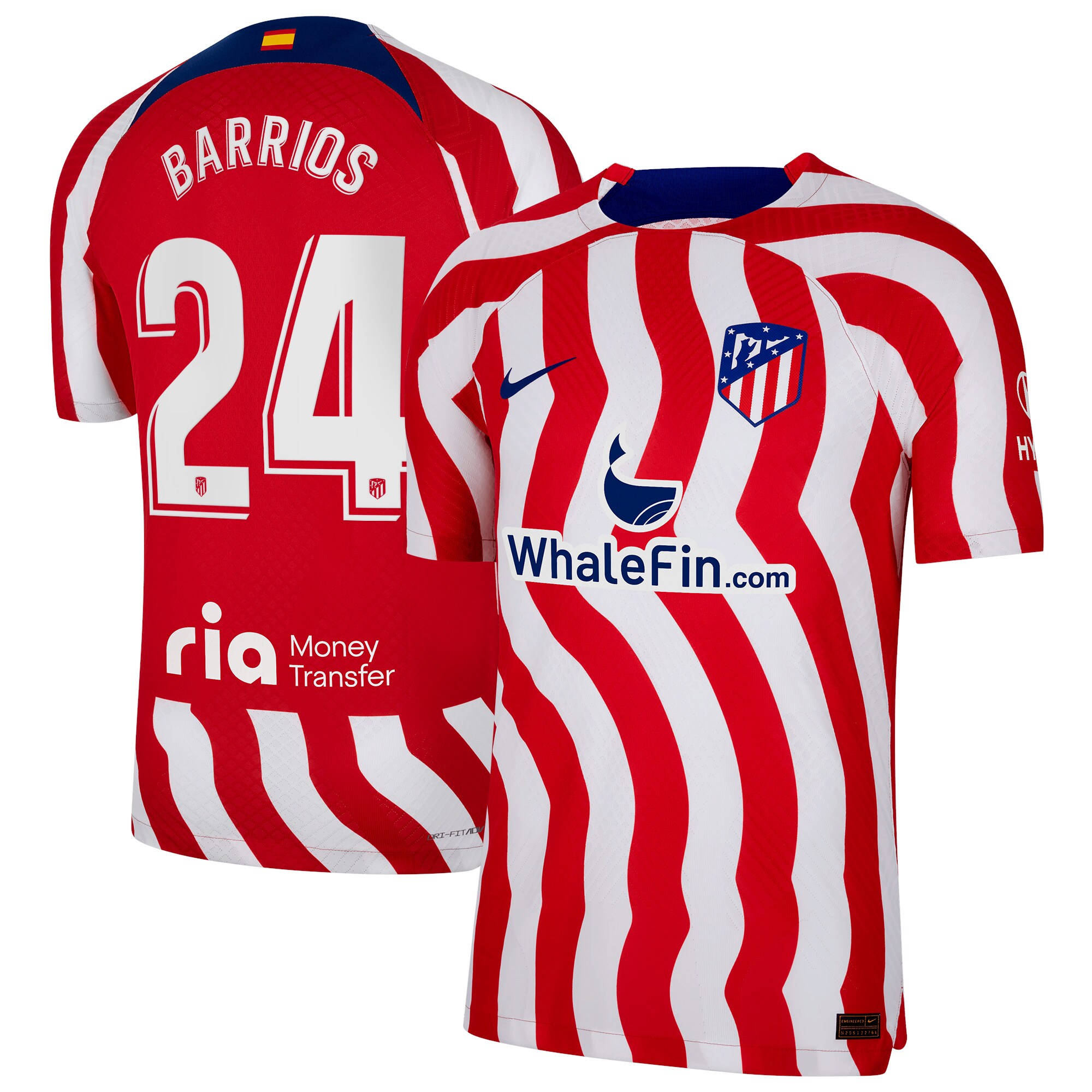 Atlético de Madrid Home Vapor Match Shirt 2022-23 with Barrios 24 printing