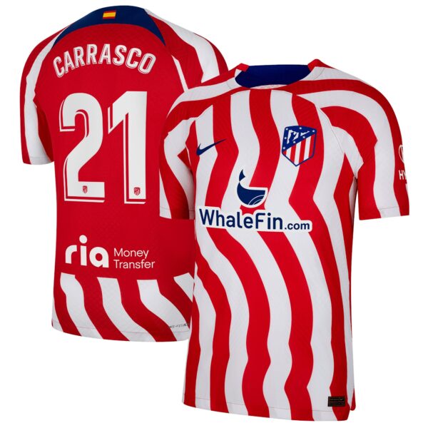 Atlético de Madrid Home Vapor Match Shirt 2022-23 with Carrasco 21 printing