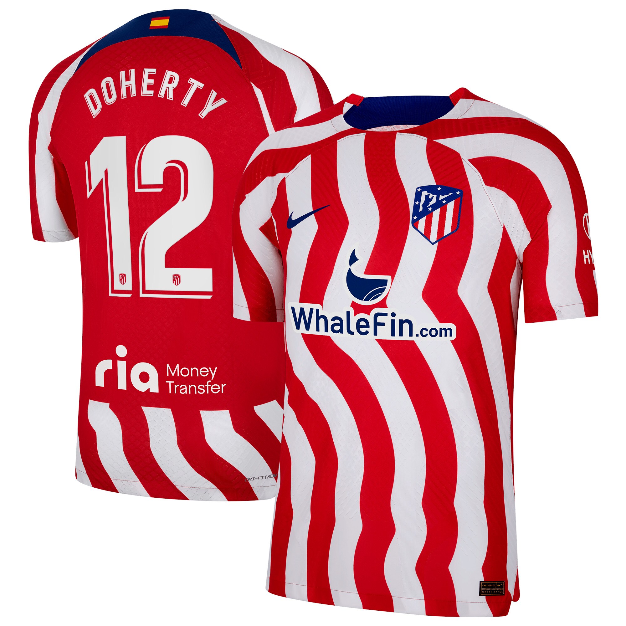 Atlético de Madrid Home Vapor Match Shirt 2022-23 with Doherty 12 printing