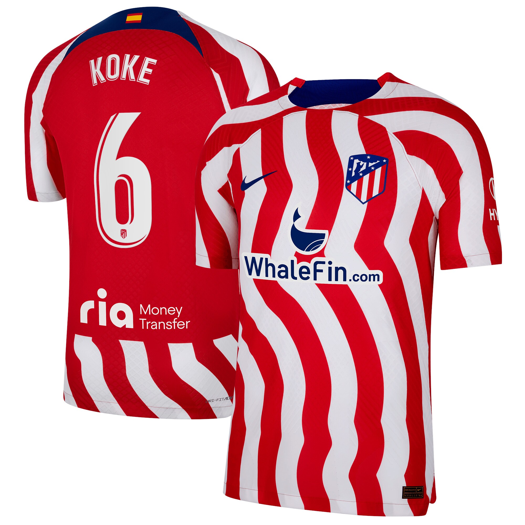 Atlético de Madrid Home Vapor Match Shirt 2022-23 with Koke 6 printing
