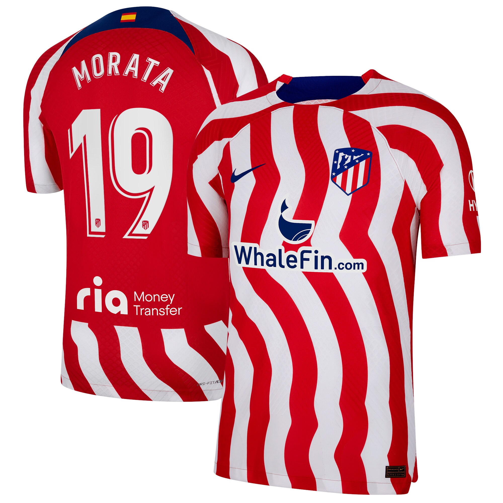 Atlético de Madrid Home Vapor Match Shirt 2022-23 with Morata 19 printing