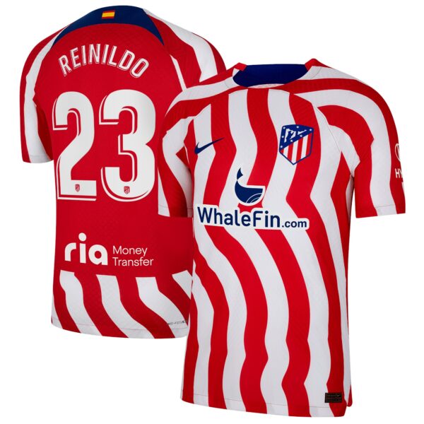 Atlético de Madrid Home Vapor Match Shirt 2022-23 with Reinildo 23 printing