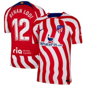 Atlético de Madrid Home Vapor Match Shirt 2022-23 with Renan Lodi 12 printing