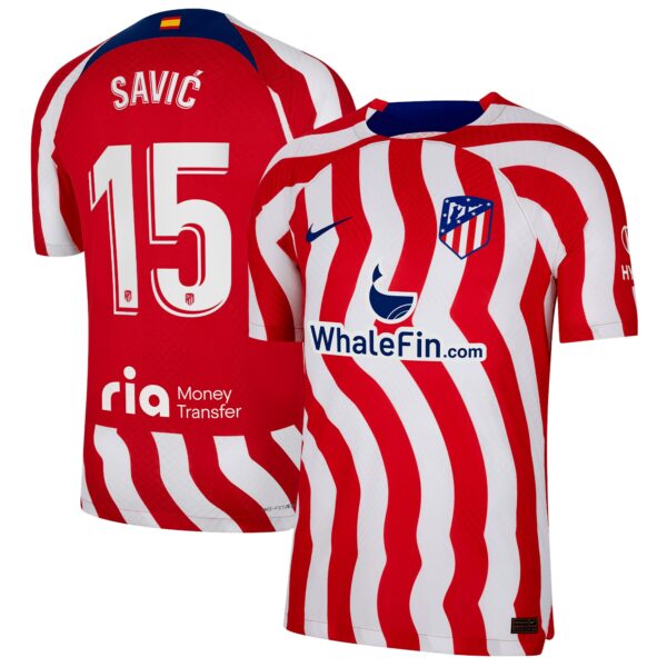 Atlético de Madrid Home Vapor Match Shirt 2022-23 with Savic 15 printing