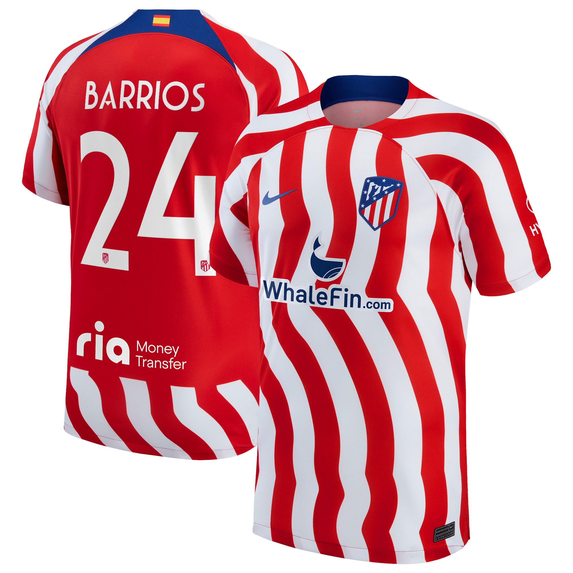 Atlético de Madrid Metropolitano Home Stadium Shirt 2022-23 with Barrios 24 printing
