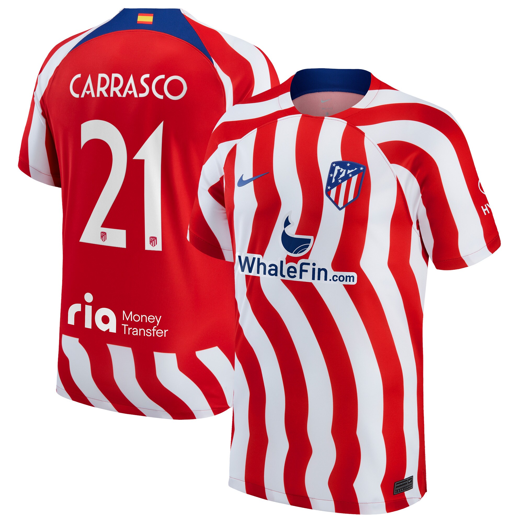 Atlético de Madrid Metropolitano Home Stadium Shirt 2022-23 with Carrasco 21 printing