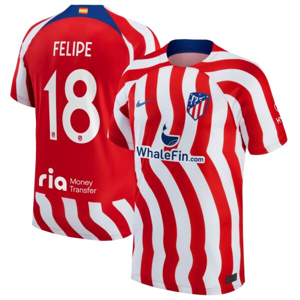 Atlético de Madrid Metropolitano Home Stadium Shirt 2022-23 with Felipe 18 printing