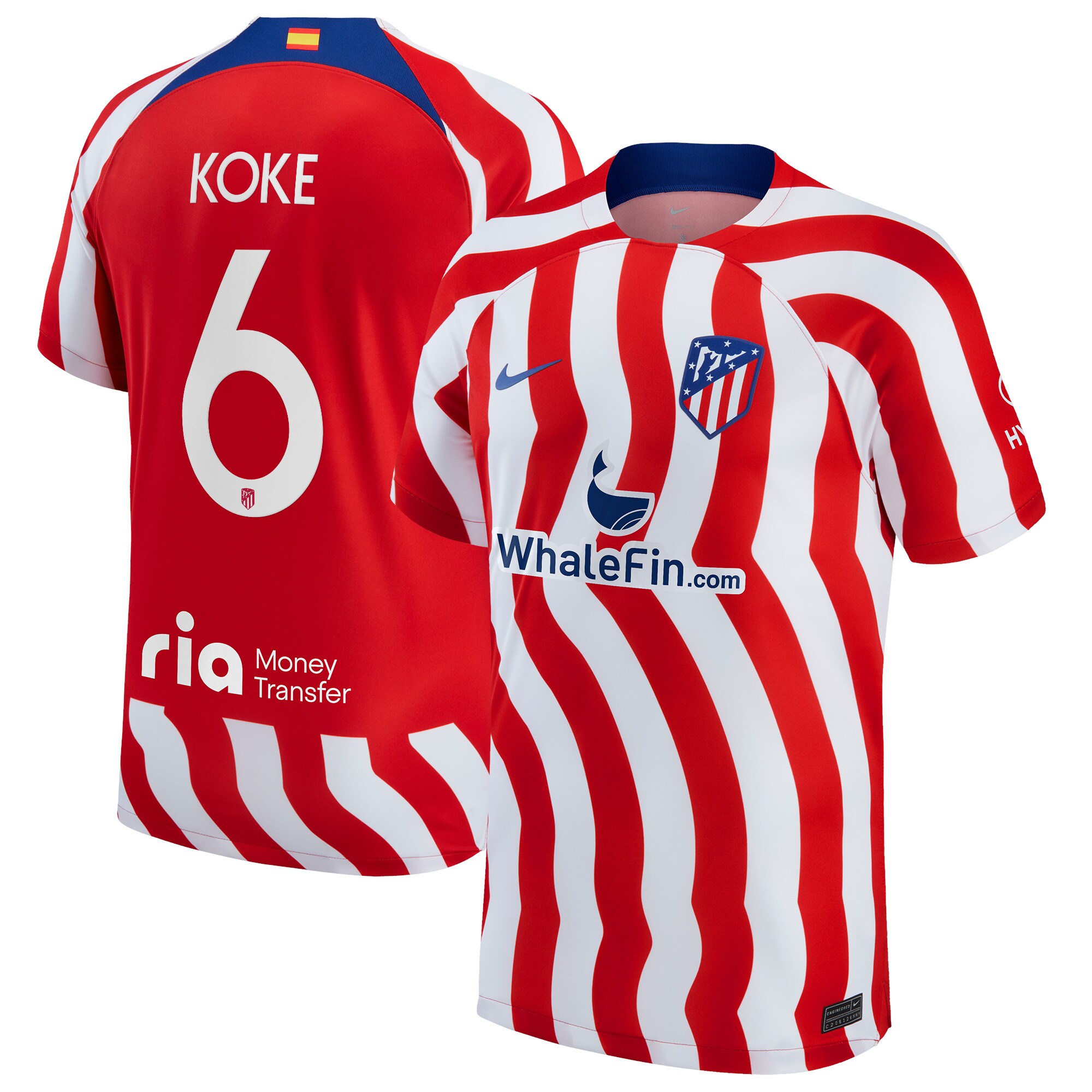 Atlético de Madrid Metropolitano Home Stadium Shirt 2022-23 with Koke 6 printing