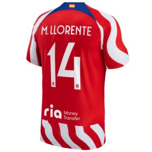 Atlético de Madrid Metropolitano Home Stadium Shirt 2022-23 with M. Llorente 14 printing