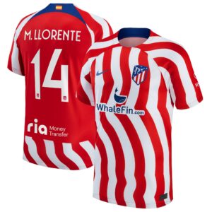 Atlético de Madrid Metropolitano Home Stadium Shirt 2022-23 with M. Llorente 14 printing