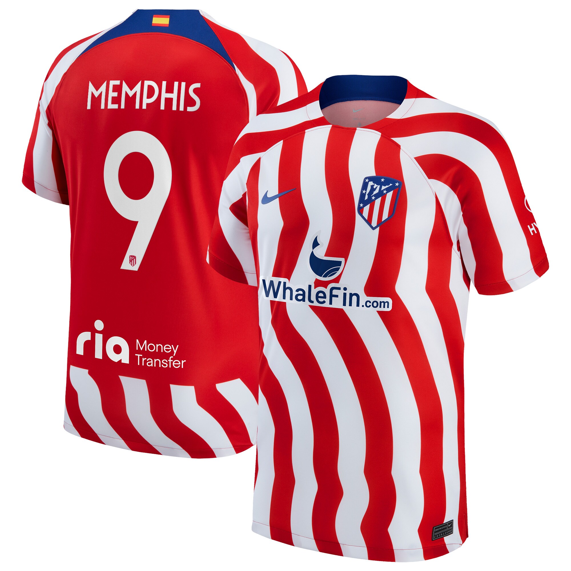 Atlético de Madrid Metropolitano Home Stadium Shirt 2022-23 with Memphis 9 printing