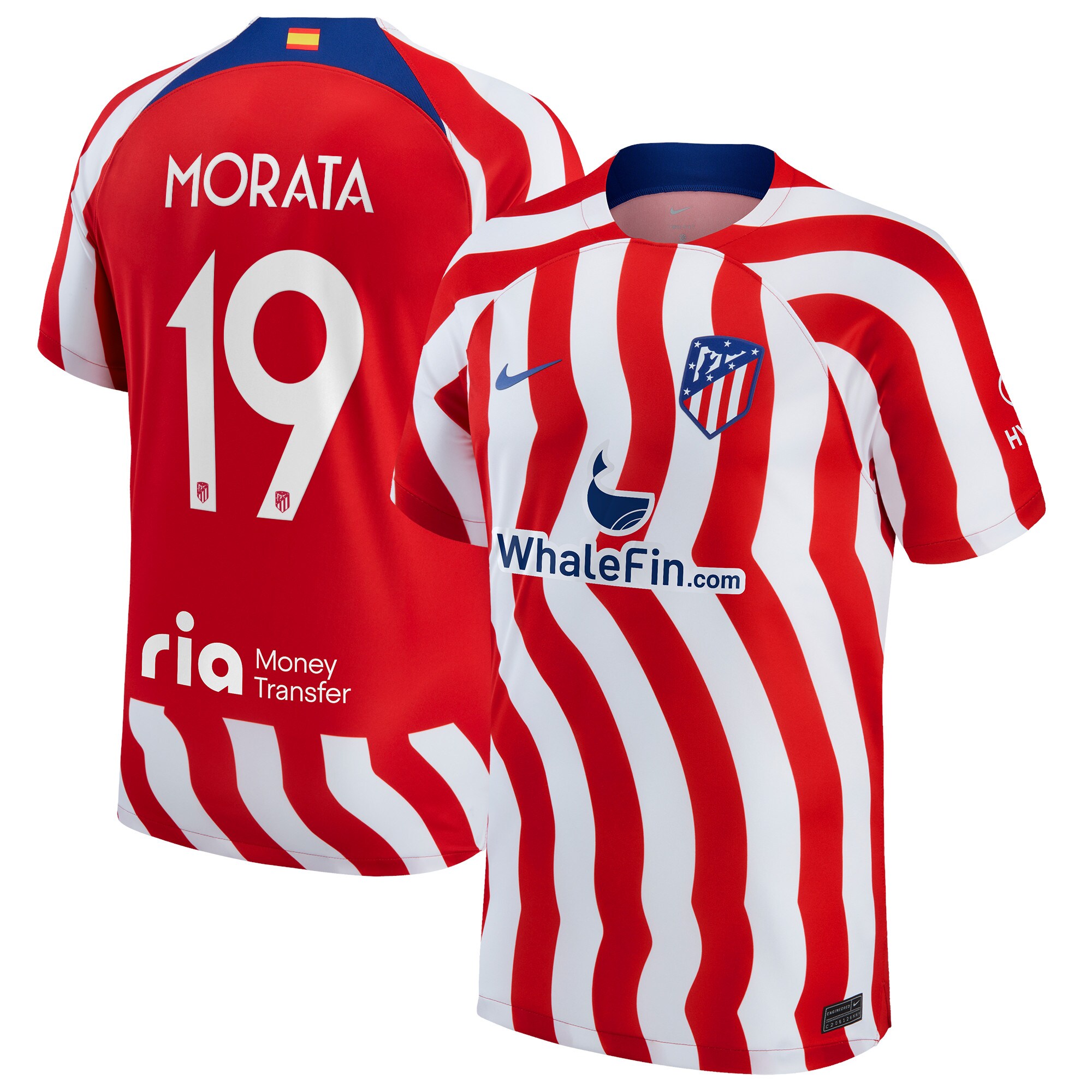 Atlético de Madrid Metropolitano Home Stadium Shirt 2022-23 with Morata 19 printing