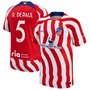 Atlético de Madrid Metropolitano Home Stadium Shirt 2022-23 with R. De Paul 5 printing